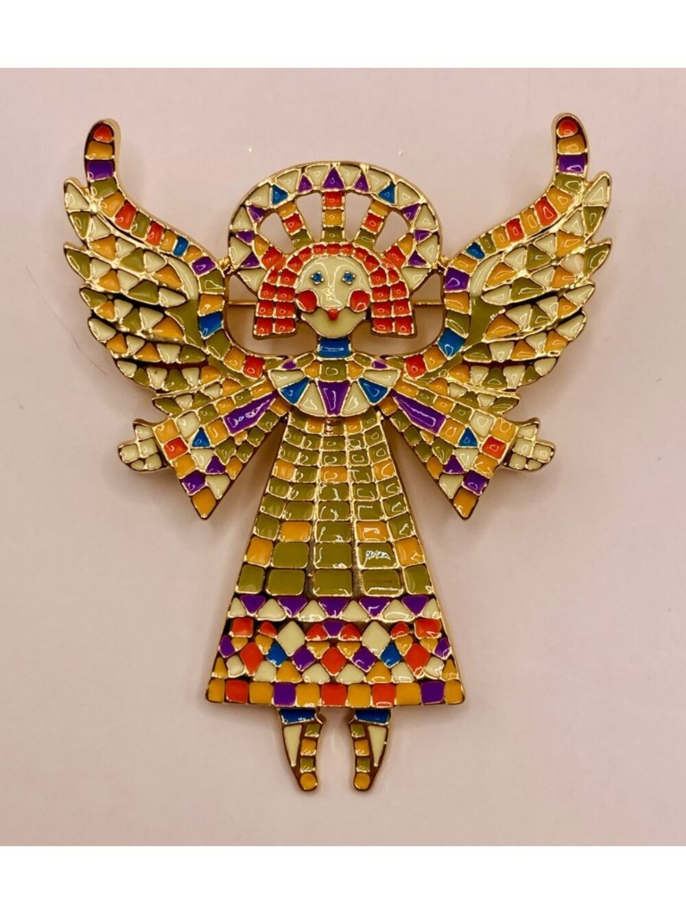 Gold Tone Angel Mosaic Enamel Pin Brooch -116B